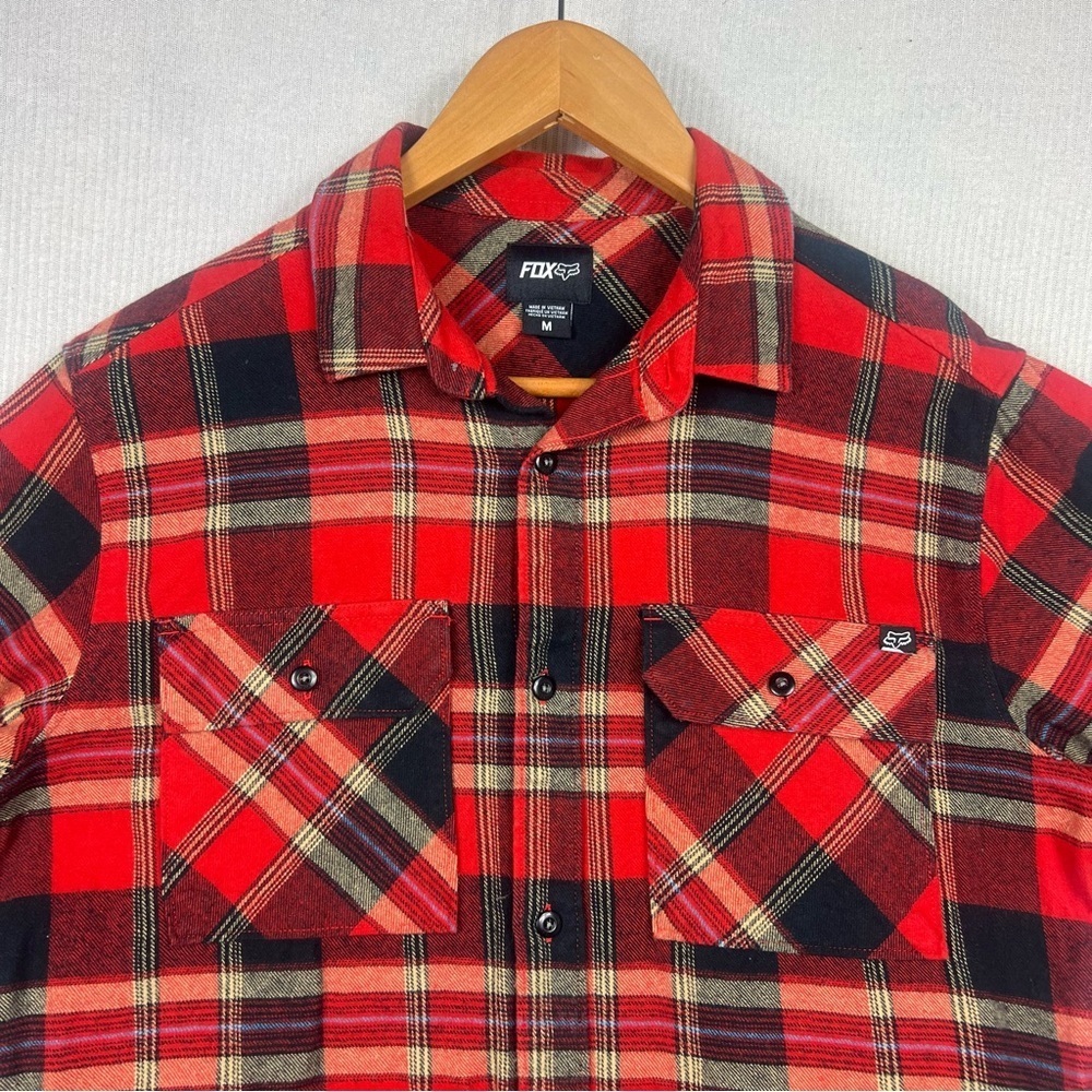 FOX Racing Flannel Shirt Men’s MEDIUM Cotton Plaid Long Sleeve Outdoor Glamper - Picture 2 of 12